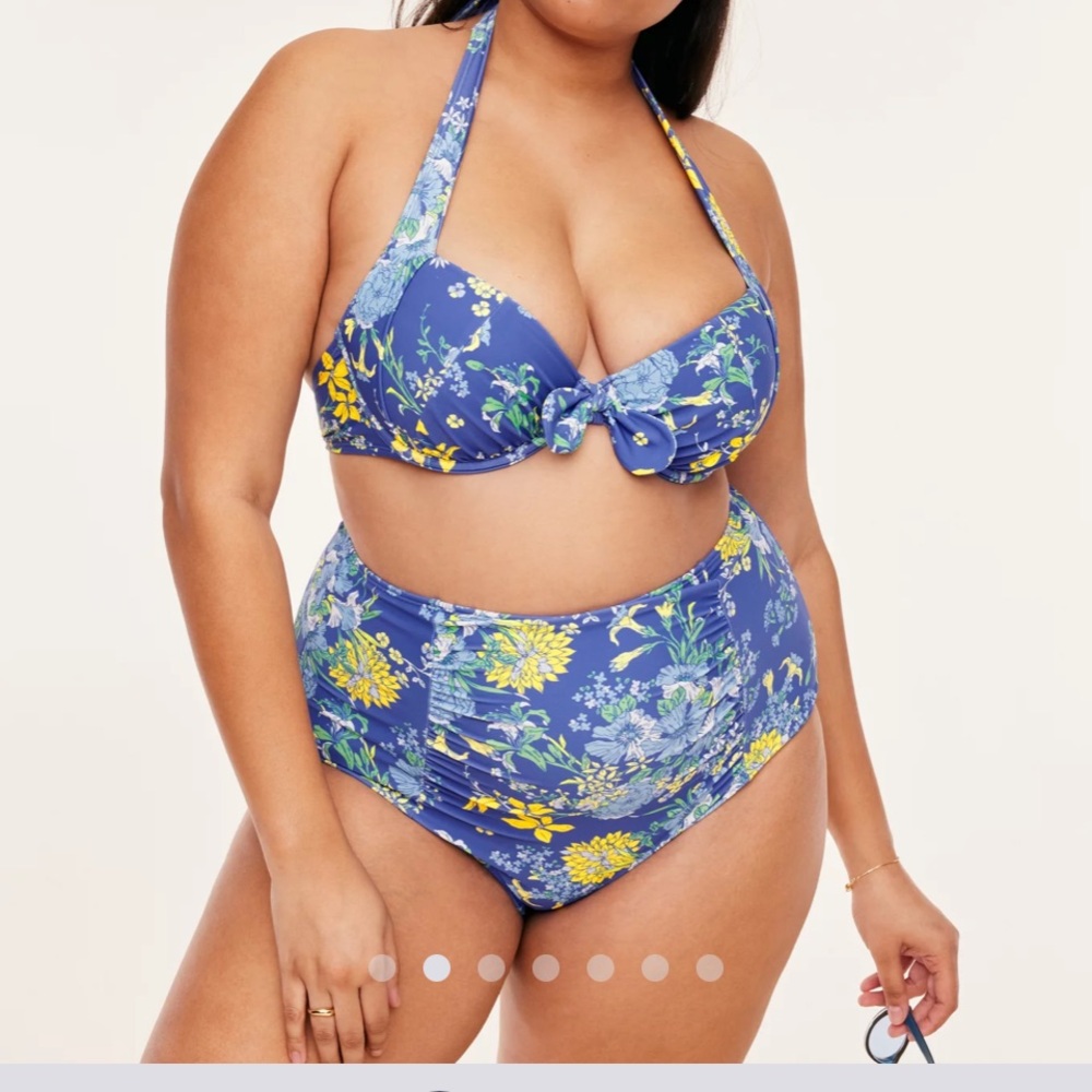 Adore Me Plus Size Two Piece Floral Blue Swim Set Top Sz 46DD Bottom Sz 2X